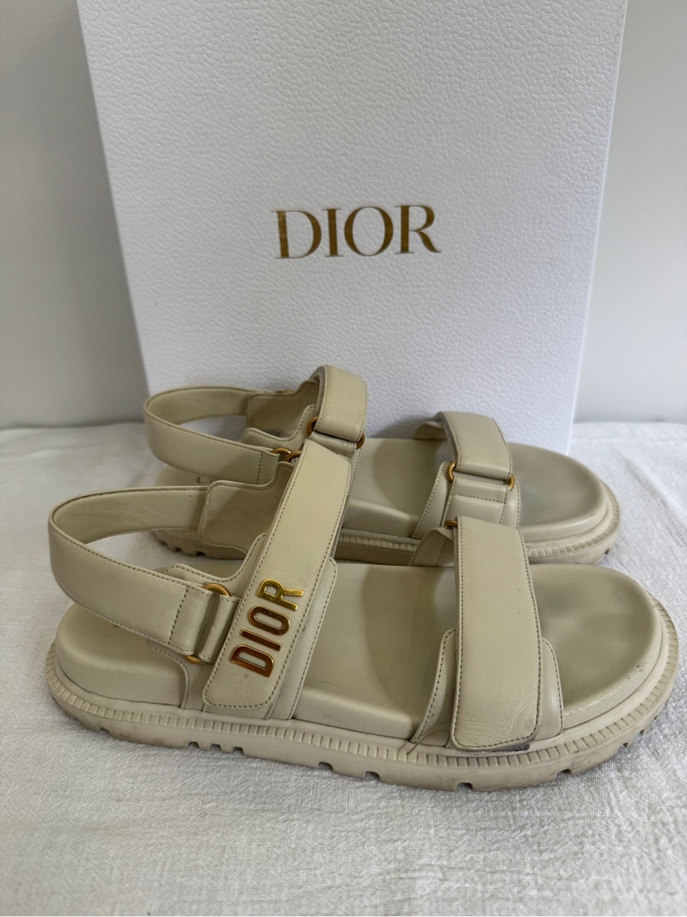 Dior Cream Leather Logo Strap Sandals with Gold Hardware - Picture 3 of 5